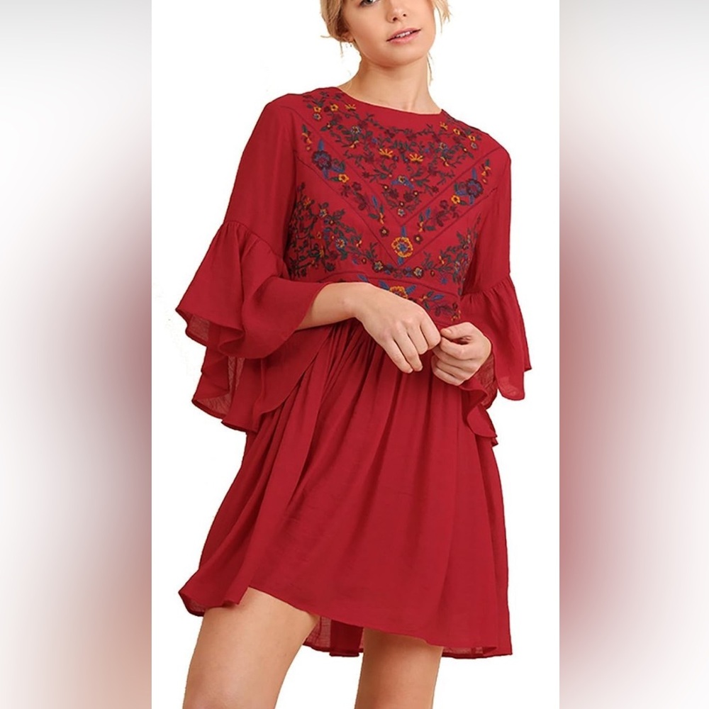 Umgee cherry red embroidered mini dress